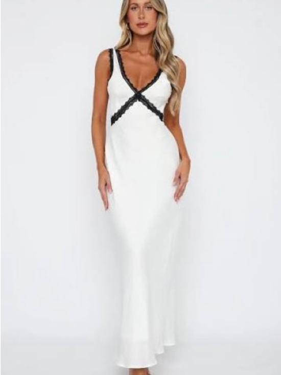 White Fox Boutique Dresses & Skirts - White Fox Boutique White Maxi Dress with Black Lace Accents